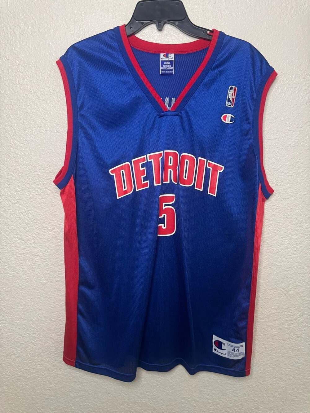 Vintage 2002 Champion Detroit Pistons #5 Rodney White Jersey Adult Size 44 Large